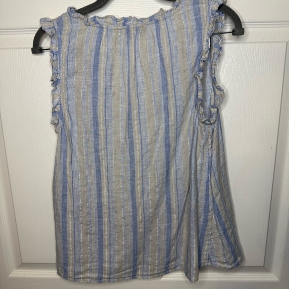 Vineyard Vines Women's Blue Gray Shimmer Striped Top 100% Linen Size XS GUC - Picture 4 of 5